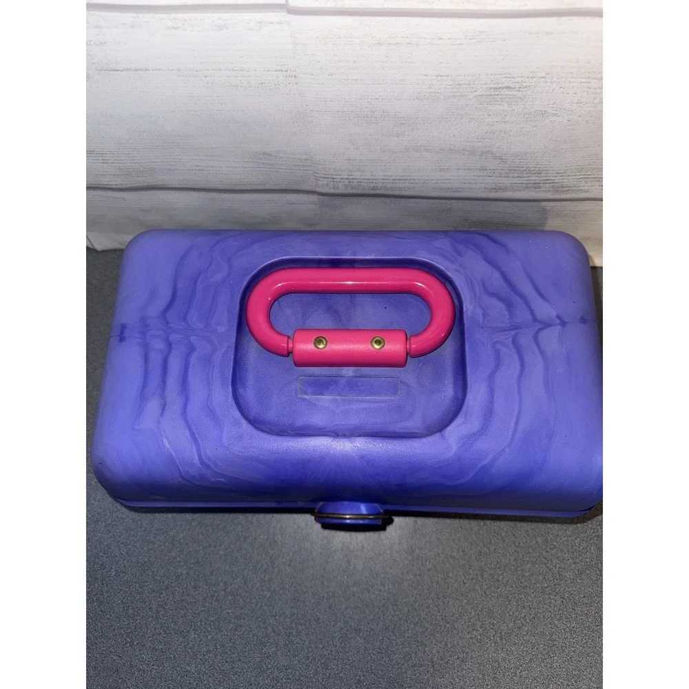 Vtg CABOODLES PURPLE COSMETIC MAKEUP CARRY CASE 3 TIER MIRROR‎ STORAGE 80's 90's